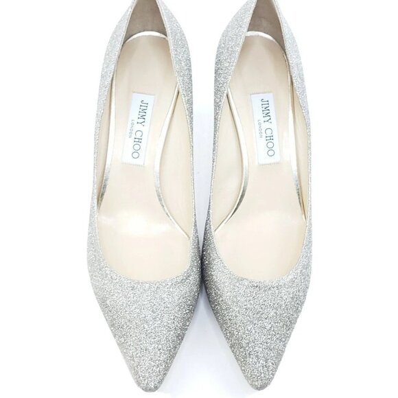 Jimmy Choo Romy 60 Glitter Pumps Platinum Ice Dusty Pointed Toe Heels Size 41 - Picture 4 of 11
